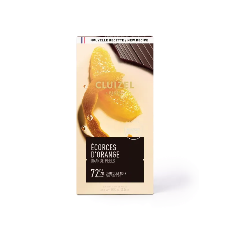 Tablette Noir de cacao 72% au Ecorce d'ORANGE CLUIZEL